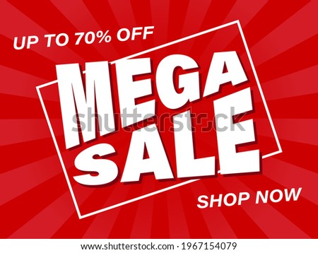 Mega sale up to 70% off banner on red background. Vector illustration