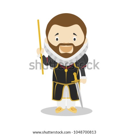 Philip II of Spain cartoon character. Vector Illustration. Kids History Collection.