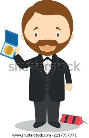Alfred Nobel cartoon character. Vector Illustration. Kids History Collection.