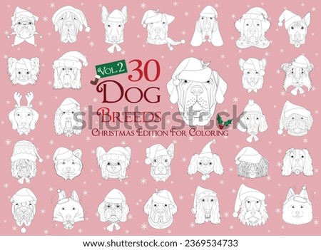 Set of 30 dog breeds for coloring with Christmas and winter themes Set 2