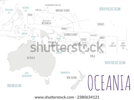 Political Oceania Map vector illustration isolated in white background. Editable and clearly labeled layers.