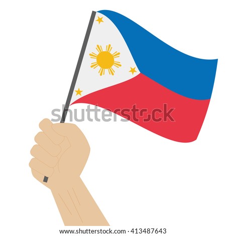 Hand Holding And Raising The National Flag Of Philippines Stock Vector ...