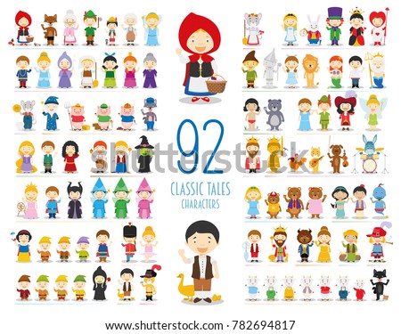 Kids Vector Characters Collection: Set of 92 Classic Tales Characters in cartoon style