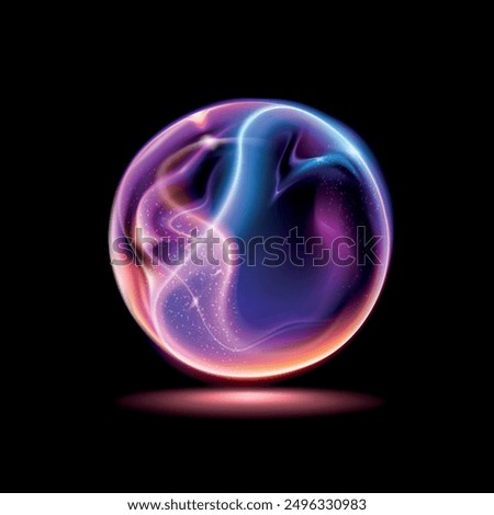 Vector. Technological abstract 3d background. Bright transparent fiery sphere made of plasma. Spectacular realistic image.