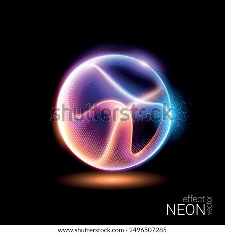 Vector. Technological abstract 3d background. Bright transparent fiery sphere made of plasma. Spectacular realistic image.