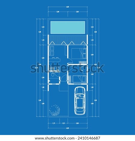 Floor plan blueprint type 36 sqm, Figure of the jotting sketch of the construction and the industrial skeleton of the structure and dimensions. vector eps 10
