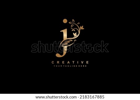gold letter J logo design with beautiful and elegant flower and feather decoration. J design. icon J. design J Stock fotó © 