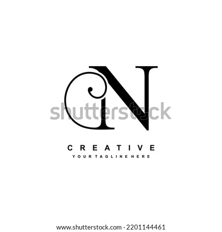 luxury black letter N logo design. N flourish. N monogram logo, typography logo. beautiful letter N. suitable for business logo, company, beauty, boutique, wedding, etc Foto stock © 