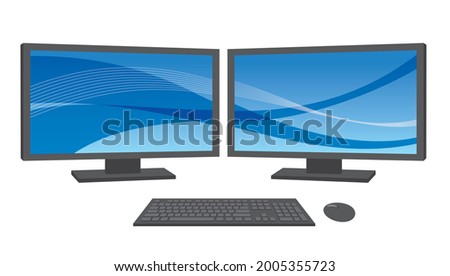 Illustration of dual monitors with two large screen displays