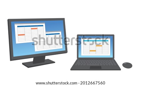 Illustration of dual monitor of notebook PC and large screen display