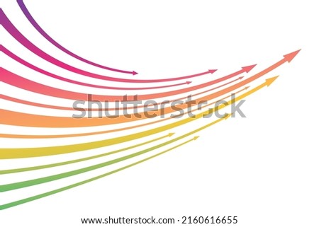 Illustration of curved arrow pointing to the upper right of a colorful rainbow-colored gradient