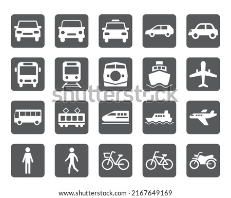 Simple icons representing various means of transportation