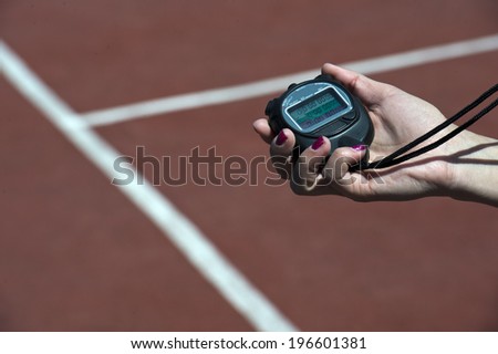 sports, stopwatch in hand, court, cover, contest, competition, judge, sunny summer day,
