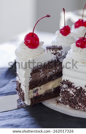 Black Forest cake with maraschino cherries