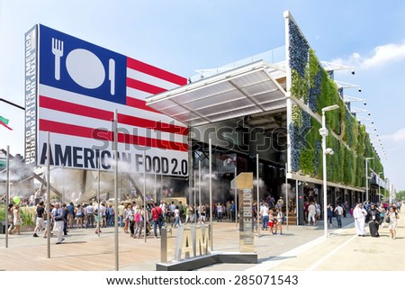 MILAN, ITALY - JUNE 6 2015: People visit United States pavilion at Expo 2015, universal exposition on the theme of food  - feed the planet