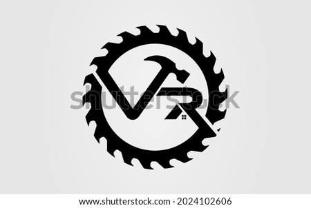 Logo initial v, r with circle saw icon template vector