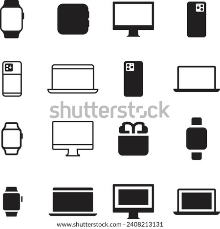 Simple Set of Personal Devices Related Vector Line Icons. Contains such Icons as Unfolded Tablet, Desktop PC Workstation, Round and Square Smart Watch and more