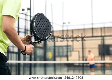 Similar – Image, Stock Photo Paddle tennis player with surgery mask