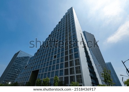 Similar – Image, Stock Photo Art in building | with love for white dots on grey thermal insulation. Scaffolding with red wooden elements