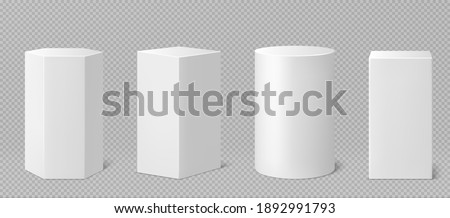 Pedestals or podium, abstract geometric empty museum stages, exhibit displays for award ceremony or product presentation. Gallery platform, geometric blank product stands, Realistic 3d vector set 商業照片 © 