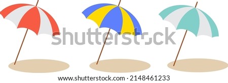 set of colorful beach umbrellas isolated on white background in flat style.	