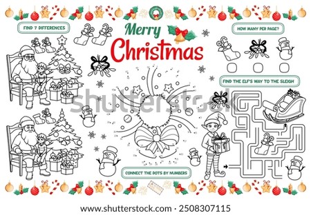 Festive placemat for children. Printable activity sheet 