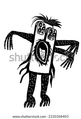 drawing picture of a funny horror shaggy zombie with a body of two mobile phones, sketch, hand drawn digital illustration