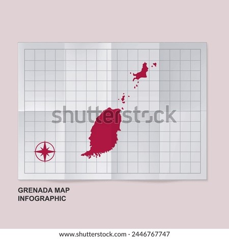 Grenada map country in folded grid paper