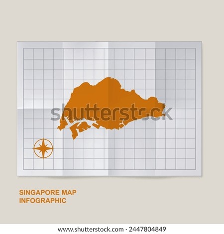 Singapore map country in folded grid paper