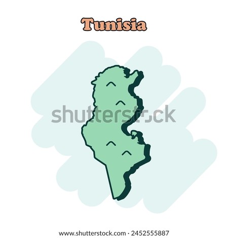 Tunisia cartoon colored map icon in comic style. Country sign illustration pictogram.