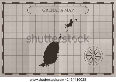 Grenada old classic country map. Vintage antique map paper style