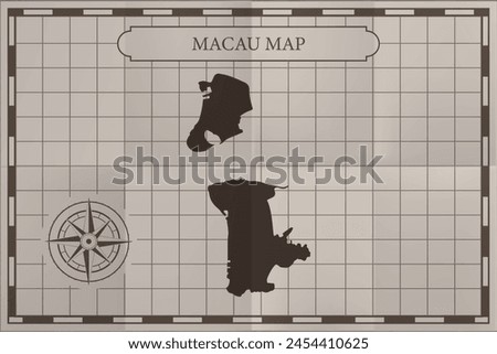 Macau old classic country map. Vintage antique map paper style.