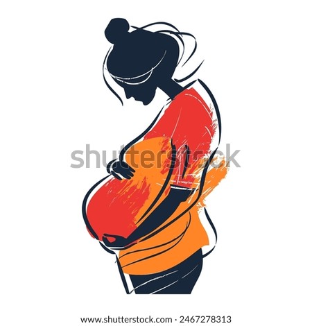 Pregnant woman abstract color brush painted. Happy mother's day. Mother and baby health.