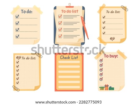 Set of planners, note paper, to do list, stickers templates.  To do list, check list, to buy list. 
