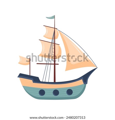 Cute ship. Sailing boat. Nursery art scandinavian style childish ship. Marine transport clipart. Nautical theme.