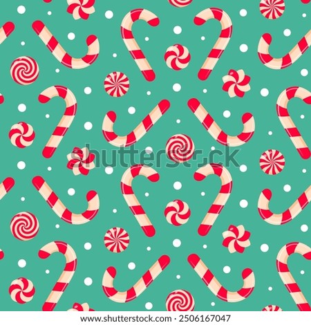 Candy cane and swirl candies seamless pattern. Cute Christmas sweet candy design. Good for wrapping paper, background, fabric.