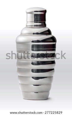 Metallic silver cocktail shaker isolated on white background. Stuff for party.