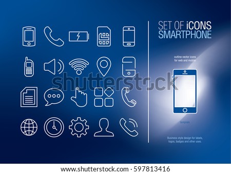 Set of Modern Futuristic Mobile vector icons. Icons for mobile phone interface.
