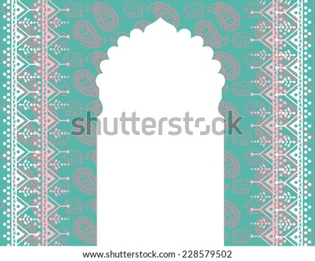 Asian blue and pink elephant and paisley background with space for text