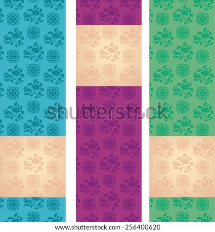 Set of vintage colorful classical oriental floral pattern vertical banners with space for text
