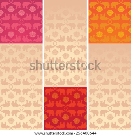 Set of vintage colorful classical oriental elephant and lotus pattern vertical banners with space for text
