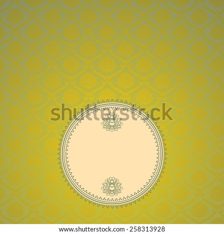 Traditional vintage green Asian lotus pattern background with round banner for text