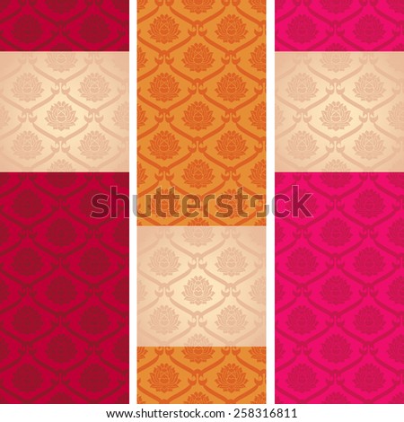 Set of colorful vintage Asian lotus pattern vertical banners with space for text
