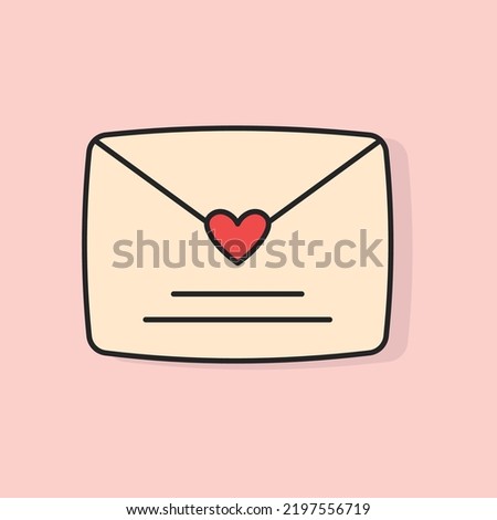 Mail love with heart colorful line icon with fill. Valentines Day. Wedding invitation. Vector illustration