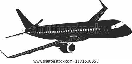 Embraer 195 aircraft vector. Black and white vector airplane. Vector illustration