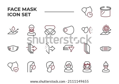 simple set of Face Mask vector icons with editable line styles covering Respirator, filter, Surgery mask and other. isolated on white background. 