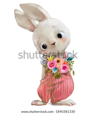 cute little white cartoon hare