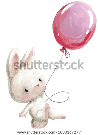 cute little cartoon hare fly with balloon