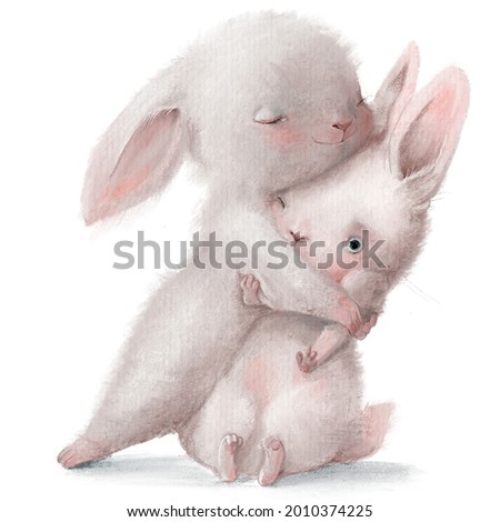 cute cartoon hares wedding couple kissing