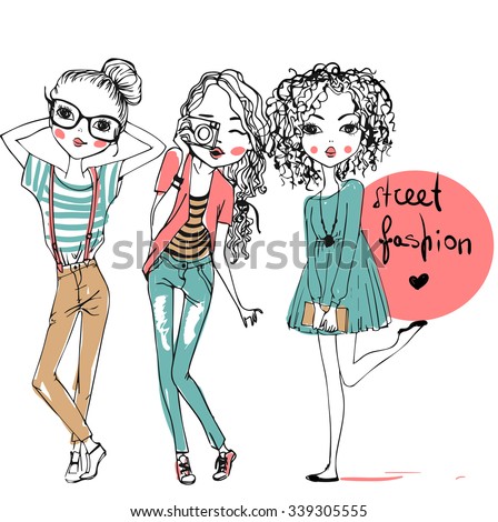 Fashion cartoon girl vector Free Vector / 4Vector